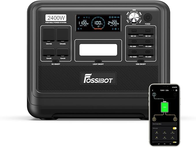 FOSSiBOT-Polska Power station F2400 2048 Wh LiFePO4 Przenośna stacja zasilająca, generator solarny z wyjściami 2400 W AC, do użytku domowego w kamperze, 5-letnia gwarancja