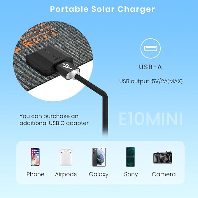 Mini ładowarka solarna, FlexSolar panel słoneczny 10 W, przenośna | Klasa wodoszczelności IP67 do użytku na zewnątrz, do smartfona, zegarka na rękę, aparatu - obrazek 4
