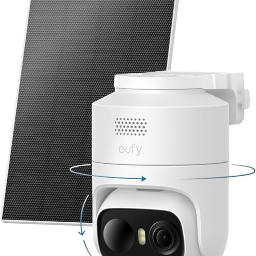 eufy Security eufyCam C37, solarna kamera bezpieczeństwa zewnętrzna bezprzewodowa, śledzenie AI 360° Pan & Tilt, kamera bezpieczeństwa 2K, wykrywanie ludzi/zwierząt domowych/pojazdów, elastyczny panel