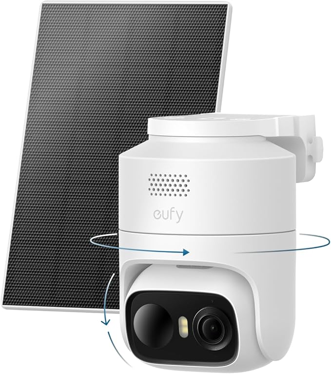 eufy Security eufyCam C37, solarna kamera bezpieczeństwa zewnętrzna bezprzewodowa, śledzenie AI 360° Pan & Tilt, kamera bezpieczeństwa 2K, wykrywanie ludzi/zwierząt domowych/pojazdów, elastyczny panel