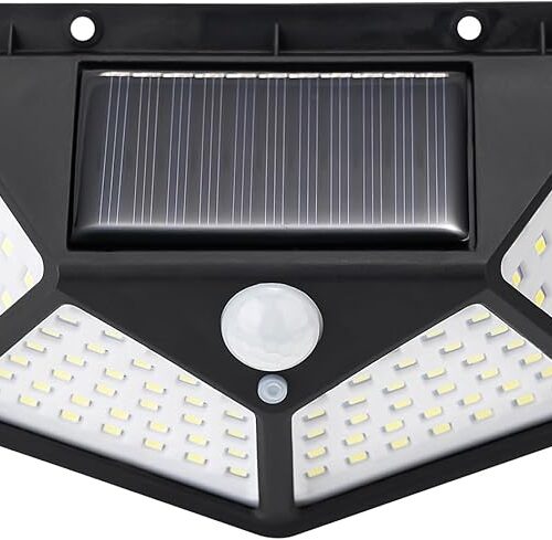 GRIFEMA Zewnętrzna lampa solarna z czujnikiem ruchu, zewnętrzna lampa solarna LED do ogrodu, 100 diod LED, 3 tryby, kąt 270°, IP65, akumulator 800mAh, GDK203 | 3 tryby, kąt świecenia 270 stopni, IP65, akumulator 800 mAh, do ogrodu