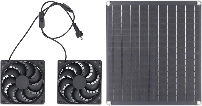Wentylator Słoneczny, Wentylator Panelowy 25 W, Odporny na Warunki Atmosferyczne, z Podwójnym Wentylatorem DC do Małych Kurników, Szklarni, Szop, Domów dla Zwierząt, Okna
