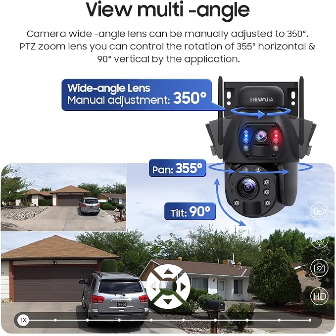 SHIWOJIA Zewnętrzna kamera 6 MP z dwoma obiektywami, 4G LTE Solar Surveillance Camera z 20 W panelem słonecznym 20 000 mAh, 20 x zoom noktowizor kolor, IP66 - obrazek 4