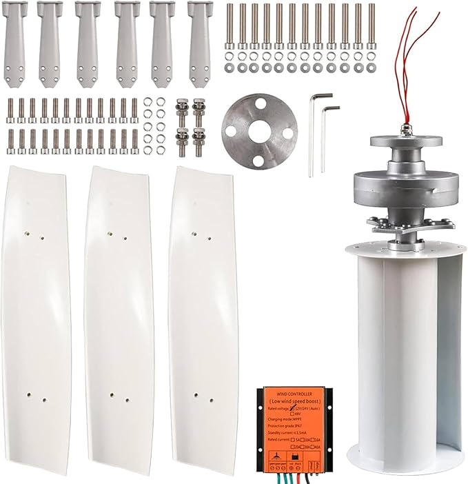 Zestaw generatora turbiny wiatrowej 5000 W, 12 V 24 V 48 V 220 V przenośny pionowy zestaw generatora turbiny wiatrowej, 3-łopatkowy zestaw generatora wiatrowego z regulatorem ładowania,48V - obrazek 3