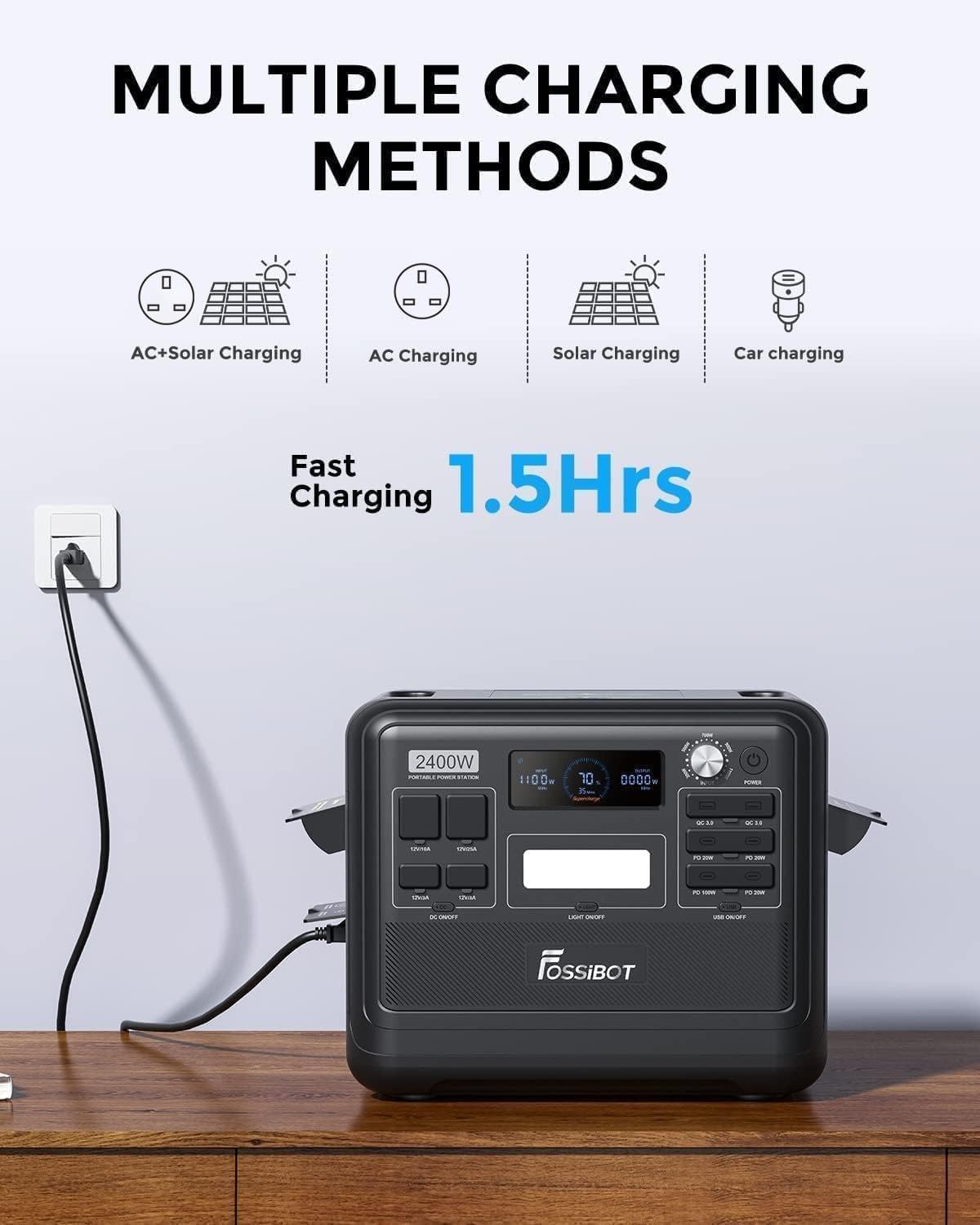 FOSSIBOT-Polska F2400 VAT 23% Power station 2400 W, 2048 Wh LiFePO4 przenośny generator solarny 3 × 230 V AC gniazdko (4800 W Peak), mobilne zasilanie do samochodów kempingowych, generator solarny - obrazek 5