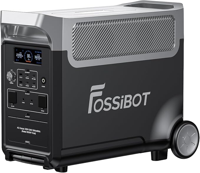FOSSiBOT F3600 Przenośna stacja zasilania, generator fotowoltaiczny 3840 Wh, bateria LiFePO4, możliwość rozbudowy do 3.8-11.5 kWh na kempingu i w kamperze