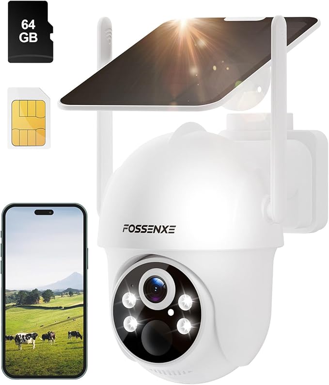 Kamera bezpieczeństwa 4G LTE, bezprzewodowa kamera solarna z kartą SIM i pamięcią kart 64 GB, kamera PTZ 2K HD 4MP bez Wi-Fi, noktowizor kolorowy, wykrywanie ciała PIR