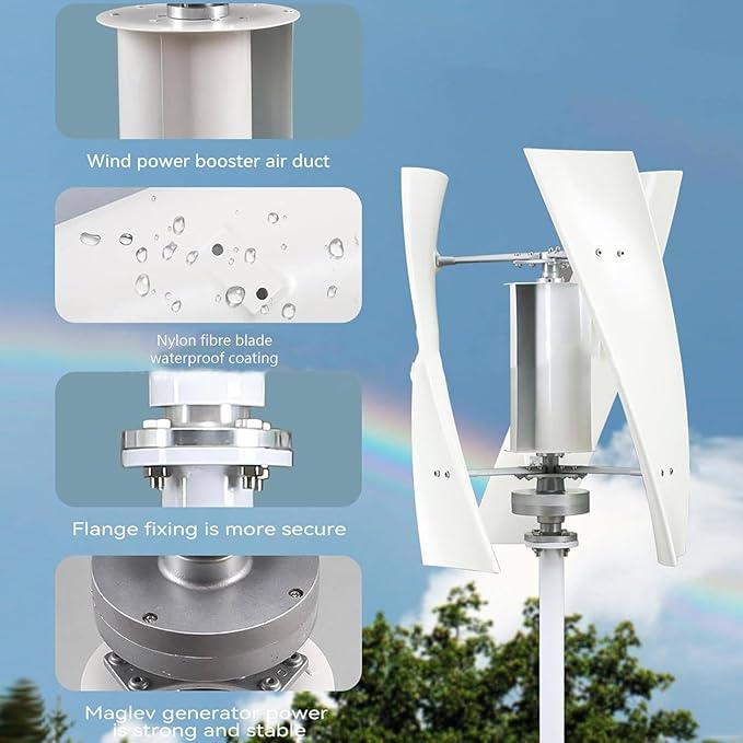 Zestaw generatora turbiny wiatrowej 5000 W, 12 V 24 V 48 V 220 V przenośny pionowy zestaw generatora turbiny wiatrowej, 3-łopatkowy zestaw generatora wiatrowego z regulatorem ładowania,48V - obrazek 5