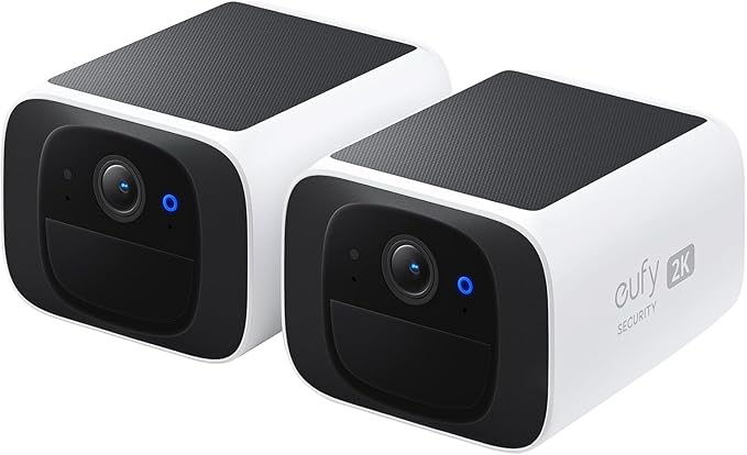 SoloCam S220 eufy Security kamera zewnętrzna bezprzewodowa zasilana energią słoneczną, kamera do ochrony domu o rozdzielczości 2K, Wi-Fi 2,4 GHz, kompatybilna z HomeBase S380 (2 szt.)