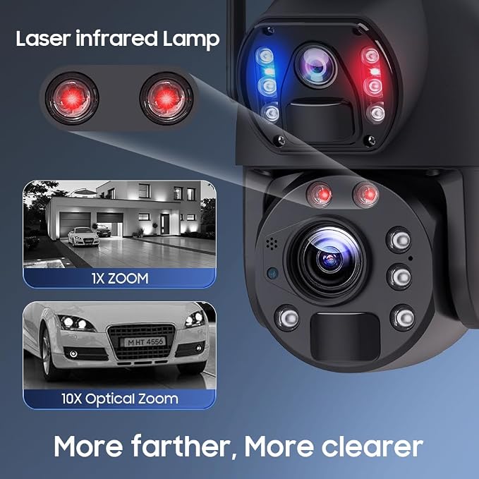 SHIWOJIA Zewnętrzna kamera 6 MP z dwoma obiektywami, 4G LTE Solar Surveillance Camera z 20 W panelem słonecznym 20 000 mAh, 20 x zoom noktowizor kolor, IP66 - obrazek 2