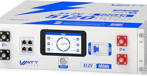 WattCycle Akumulator LiFePO4 48V 100Ah 5,12kWh, Bateria Rack 3U do Magazynowania Energii z BMS 100A, Bluetooth, LCD, Aktywne Balansowanie 3A, CAN RS485 dla Fotowoltaiki, UPS i Systemów Off Grid