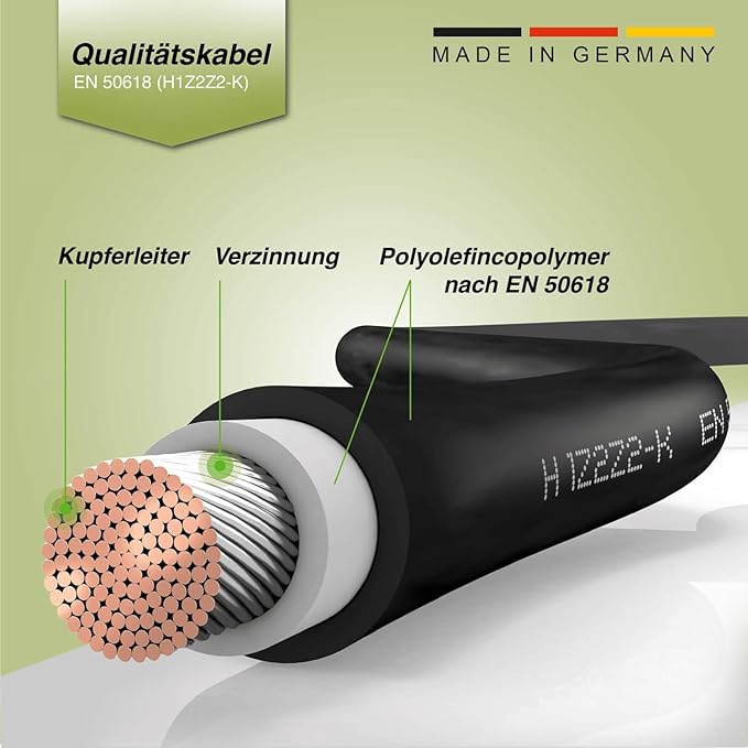 SOLARTRONICS Przedłużacz 4 mm² z wtyczką solarną 2 x 6 m - kabel PV H1Z2Z2-K obustronnie czerwony/czarny - kabel fotowoltaiczny z wtyczką - kabel solarny do instalacji solarnej PV - Made in Germany - obrazek 4