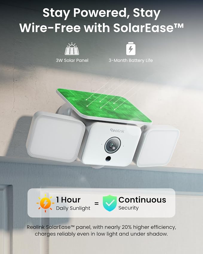 Reolink Solar Floodlight Cam, Bezprzewodowa Zewnętrzna Kamera Monitoringu 2K 150°, Oświetlenie Do 1000 Lm I Alarm Syreną, Reflektor Aktywowany Ruchem AI/PIR, Kolorowy Tryb Nocny, WiFi 6, IP66 - obrazek 4