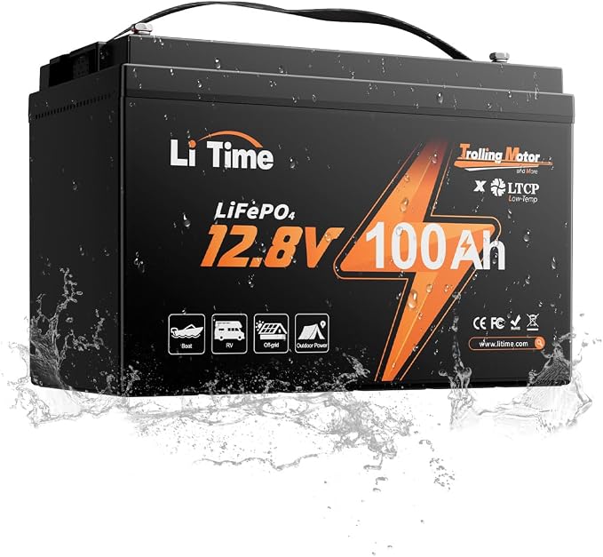 Litime 12V 100Ah Akumulator LiFePO4 – Głębokiego Cyklu, BMS 100A, Ochrona przed Niską Temperaturą, 4000–15000 Cykli, Idealny do Silników Trollingowych, Łodzi, Kamperów