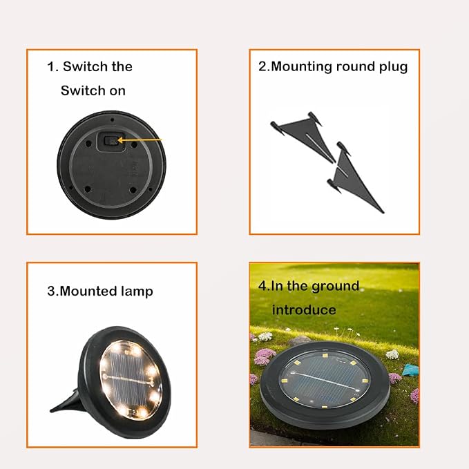 Hqynss Zestaw 8 solarnych lamp do ogrodu, 8 diod LED, oświetlenie ogrodu, solarne, wodoodporne IP65, długa żywotność, światła solarne na zewnątrz, do ogrodu, trawnika, podjazdu, ścieżki, tarasu - obrazek 4