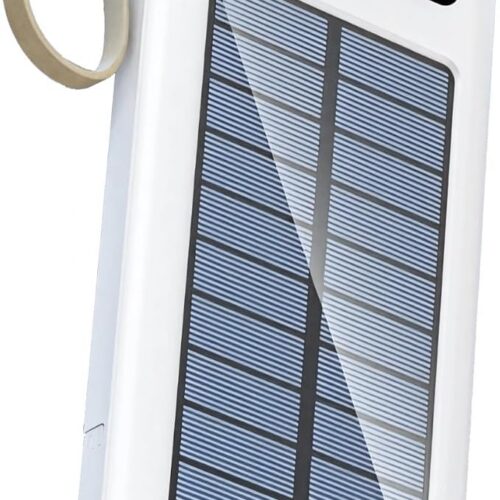 Zasilacz solarny o dużej pojemności 50000 mAh, zewnętrzna przenośna ładowarka z portami USB, wbudowane kable, wskaźnik LED i latarka