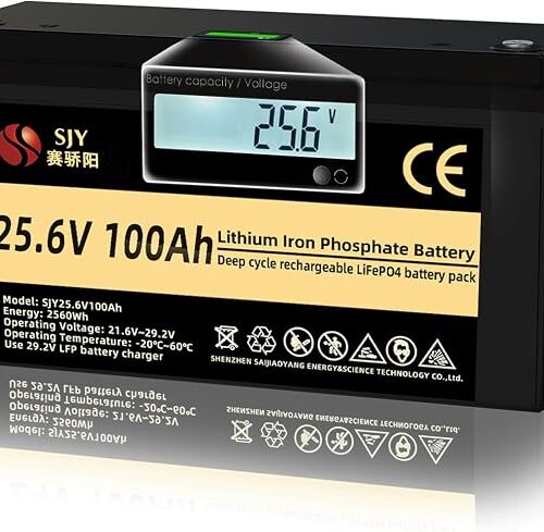 24V 100Ah LifePO4, Klasa A Akumulator Litowy z 100A BMS 10000 Głęboki Cykl Bateria LiFePO4 z LCD Idealny do Przyczepy Turystycznej, Off-Grid, RV, Systemu Solarnego, Łódźi, Kampera