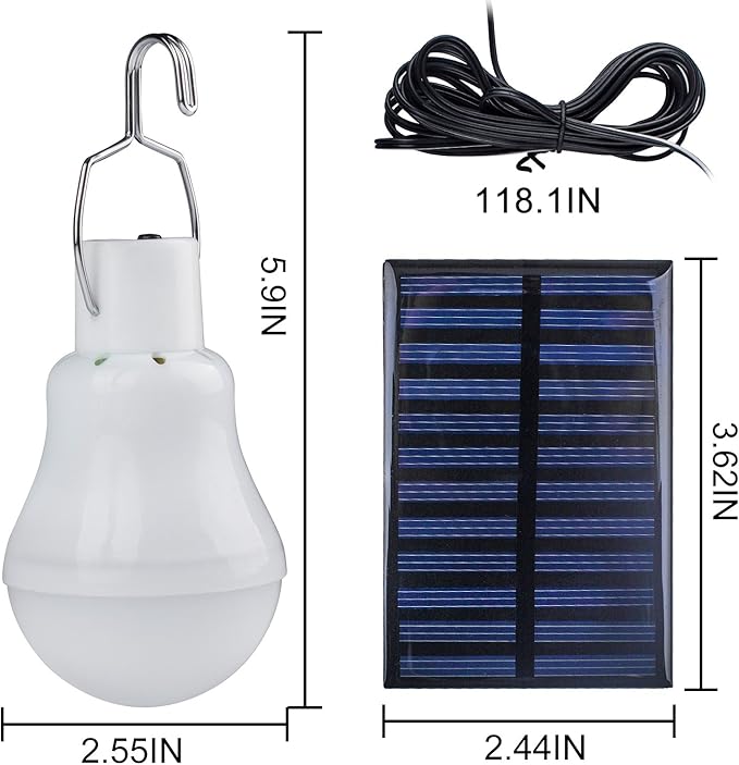 TechKen 2 sztuki żarówek solarnych, wiszących, przenośnych żarówek LED, do użytku na zewnątrz, 3 W, 3 M, 2 sztuki - obrazek 3