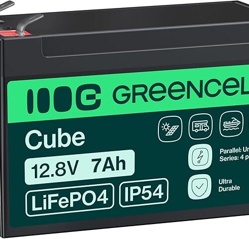 Green Cell CUBE LiFePO4 akumulator 7 Ah 12,8 V – akumulator litowo-żelazowo-fosforanowy do samochodów kempingowych, łodzi, instalacji solarnych, systemów off-grid, z BMS, lekki i bezpieczny