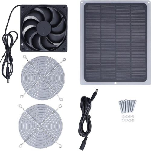 Fyearfly Wentylator wylotowy zasilany energią słoneczną, 6 W, wentylator panelowy słoneczny z siatką ochronną, wodoodporny szklarnia, kurczaka, wentylator solarny do użytku na zewnątrz