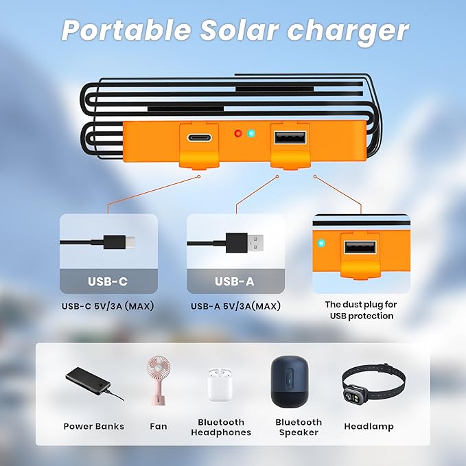 Flexsolar 25W Mini Składany Panel Słoneczny w Rozmiarze Kieszonkowym, Wodoodporny E-Film Przenośny Ładownik Słoneczny z USB-A i USB-C dla Stacji Zasilania, Smartfonów, Tabletów, Powerbanków - obrazek 3