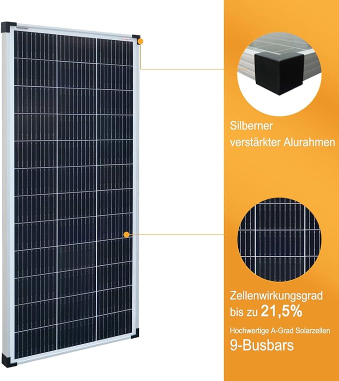 enjoy solar® Monokrystaliczny Panel słoneczny 100W 12V, PERC 9BB – idealny do kampera, instalacji balkonowej, altanki, łodzi - obrazek 6