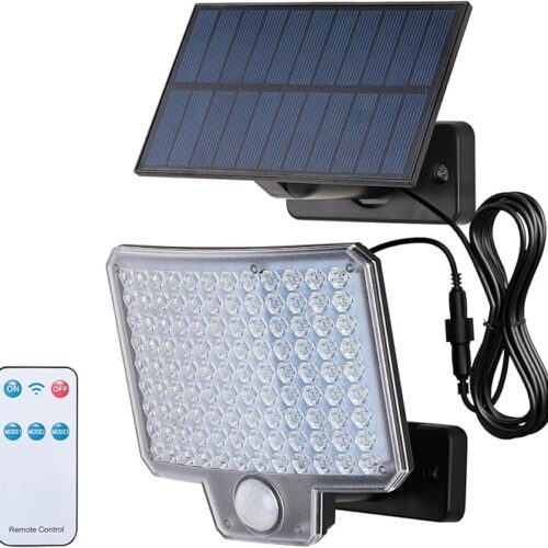 GRIFEMA GD201 Lampa Solarna Zewnętrzna z Czujnikiem Ruchu, [108 LED/ 3 Tryby/ 1500mAh], Reflektor Solarny z Pilotem, IP65 Wodoodporna do Ogrodu, Garażu