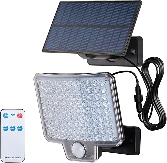 GRIFEMA GD201 Lampa Solarna Zewnętrzna z Czujnikiem Ruchu, [108 LED/ 3 Tryby/ 1500mAh], Reflektor Solarny z Pilotem, IP65 Wodoodporna do Ogrodu, Garażu