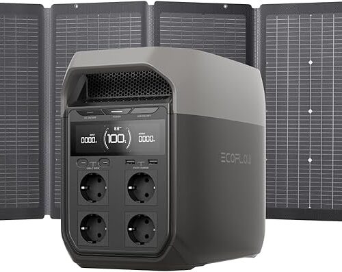 EcoFlow DELTA 3 Przenośna stacja zasilania z panelem słonecznym 220 W, generator słoneczny 1024 kWh, balkonowa instalacja słoneczna z baterią, poza siecią oraz jako źródło zasilania rezerwowego