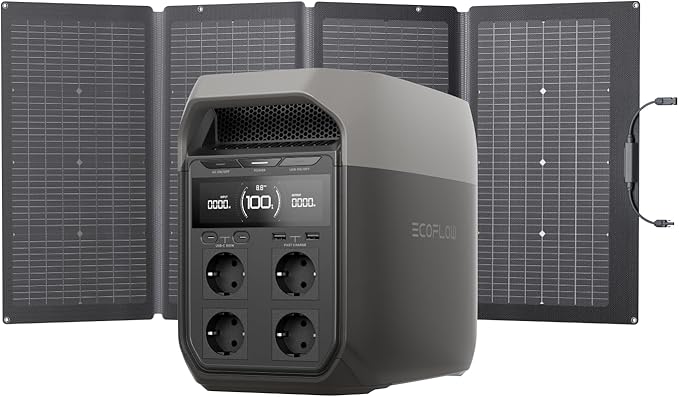 EcoFlow DELTA 3 Przenośna stacja zasilania z panelem słonecznym 220 W, generator słoneczny 1024 kWh, balkonowa instalacja słoneczna z baterią, poza siecią oraz jako źródło zasilania rezerwowego