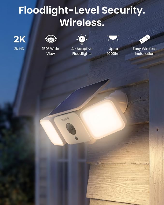 Reolink Solar Floodlight Cam, Bezprzewodowa Zewnętrzna Kamera Monitoringu 2K 150°, Oświetlenie Do 1000 Lm I Alarm Syreną, Reflektor Aktywowany Ruchem AI/PIR, Kolorowy Tryb Nocny, WiFi 6, IP66 - obrazek 2