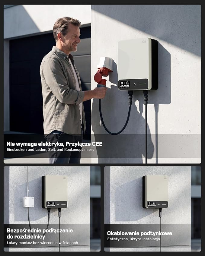 dé Skrzynka ścienna typu 2, 11 kW, z aplikacją i RFID, 6-16 A, 3-fazowa ładowarka EV, 400 V z kablem do ładowania 5 m i uchwytem na kabel do ochrony BEV/PHEV, RCD typu B i IP54, wydajna stacja - obrazek 2