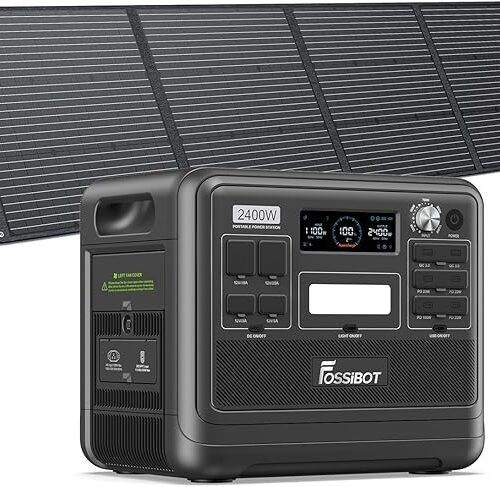 FOSSiBOT Generator solarny z panelem słonecznym 200 W, 2048 Wh LiFePO4, 3 x 230 V 2400 W AC, gniazdko elektryczne, mobilne zasilanie do kampera na zewnątrz, do domu i awaryjny agregat prądotwórczy