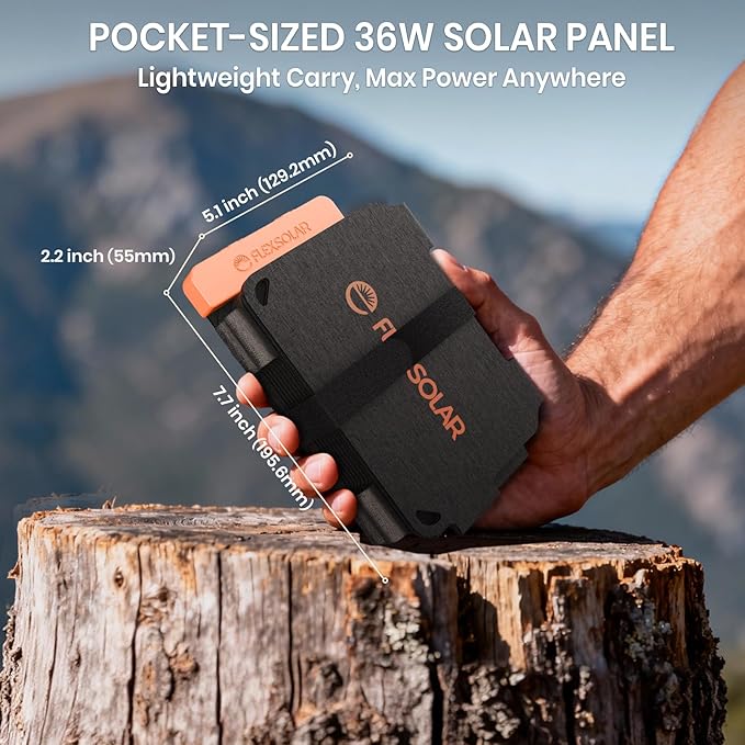 Flexsolar Mini składana ładowarka solarna 36 W, wodoszczelny, panel słoneczny z filmu E, przenośny, z portami USB-A/USB-C/DC, do stacji zasilania, smartfonów, tabletów, powerbanków, outdoorów, na - obrazek 6