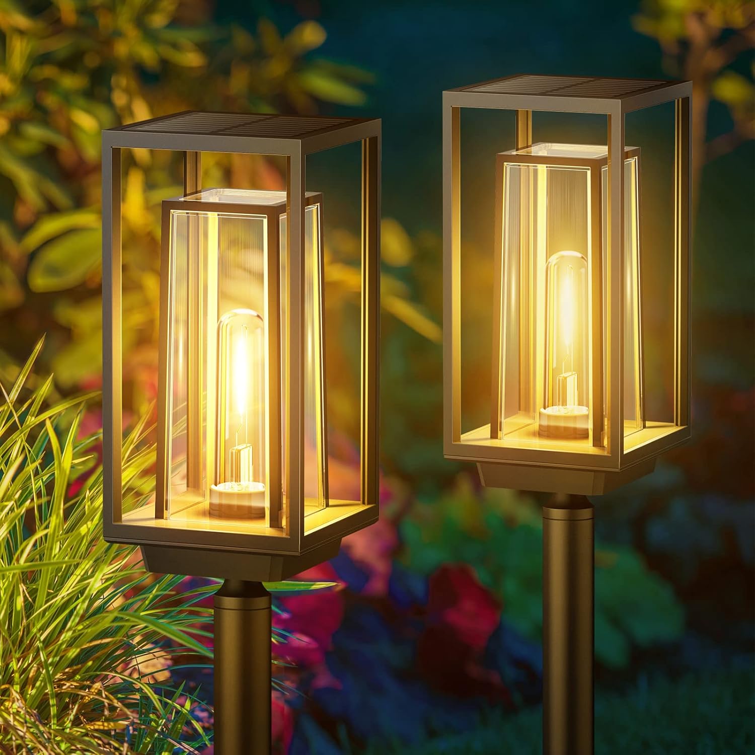 Lampy solarne do ogrodu, nowoczesne, o dłuższym czasie pracy, bardzo jasne solarne lampy ogrodowe, wodoodporność IP65, dekoracja ogrodowa na balkon, taras, do użytku na zewnątrz, 2 szt. - obrazek 2