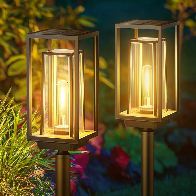 Lampy solarne do ogrodu, nowoczesne, o dłuższym czasie pracy, bardzo jasne solarne lampy ogrodowe, wodoodporność IP65, dekoracja ogrodowa na balkon, taras, do użytku na zewnątrz, 2 szt.