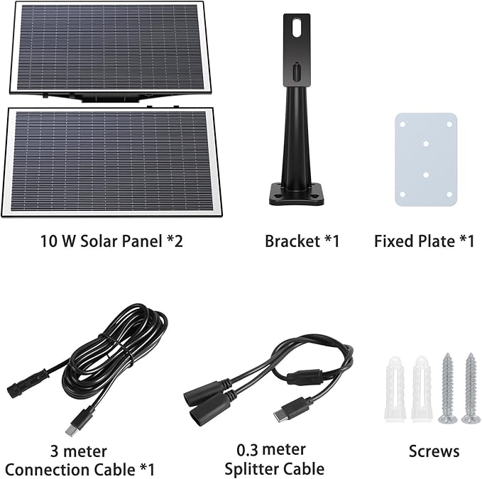 Xega Panel słoneczny 20 W do kamery monitorującej baterię, zewnętrzny interfejs typu C do solarnej kamery IP (kabel 3 metrowy), czarny - obrazek 6