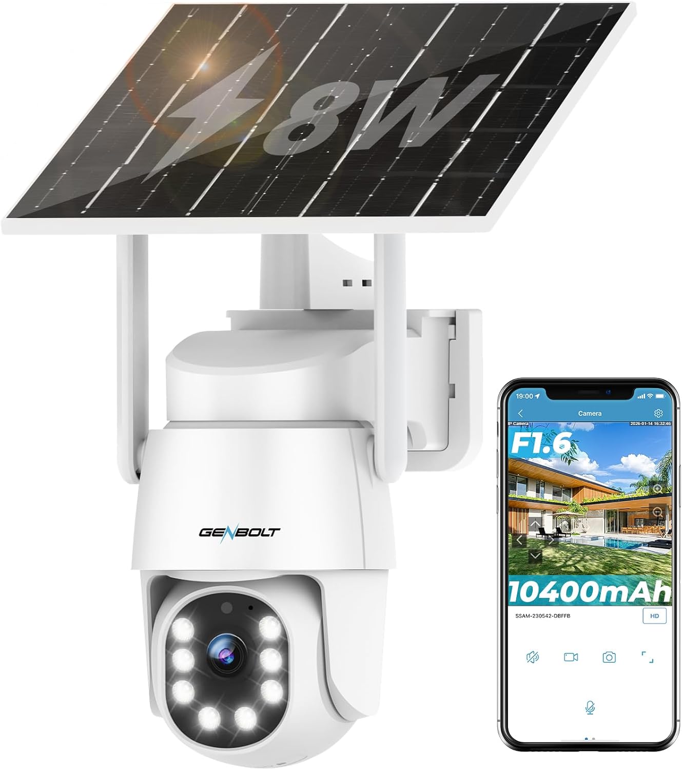 GENBOLT 2K AOV Kamera Zewnętrzna WiFi Solarna, Nagrywanie 24/7 | Kamera monitorująca PTZ 360°, 2,4/5GHz, Wykrywaniem AI 90FT, Automatyczne Śledzenie, Komunikacja Dwukierunkowa, IP66 - obrazek 2