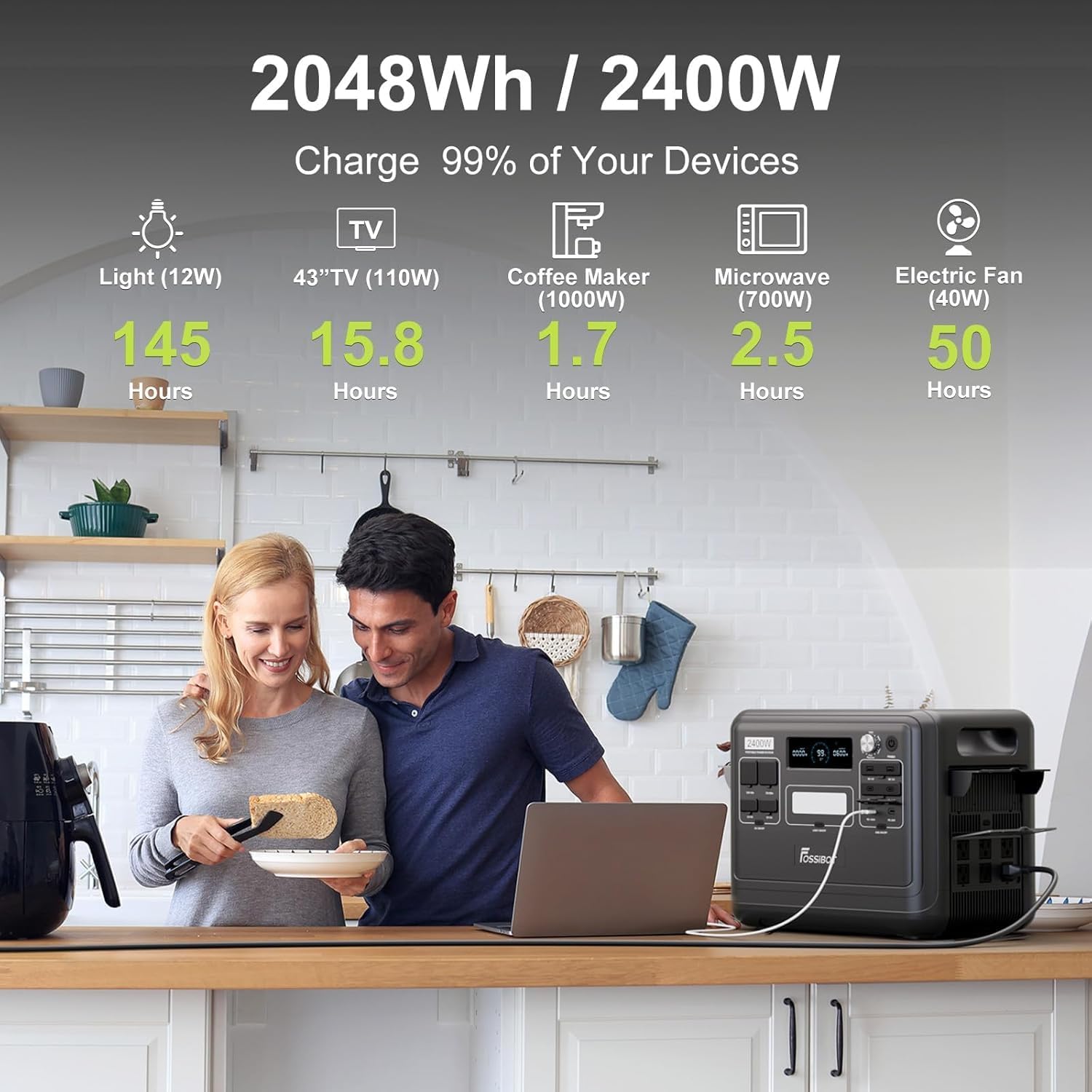 FOSSiBOT-Polska Przenośna Stacja Zasilania 2048 Wh LiFePO4, 3 wyjścia AC 2400 W, Magazyn Energii APPvay(Зарядна станція, 2048 Вт*год, 2400 Вт, аварійне живлення) - obrazek 3