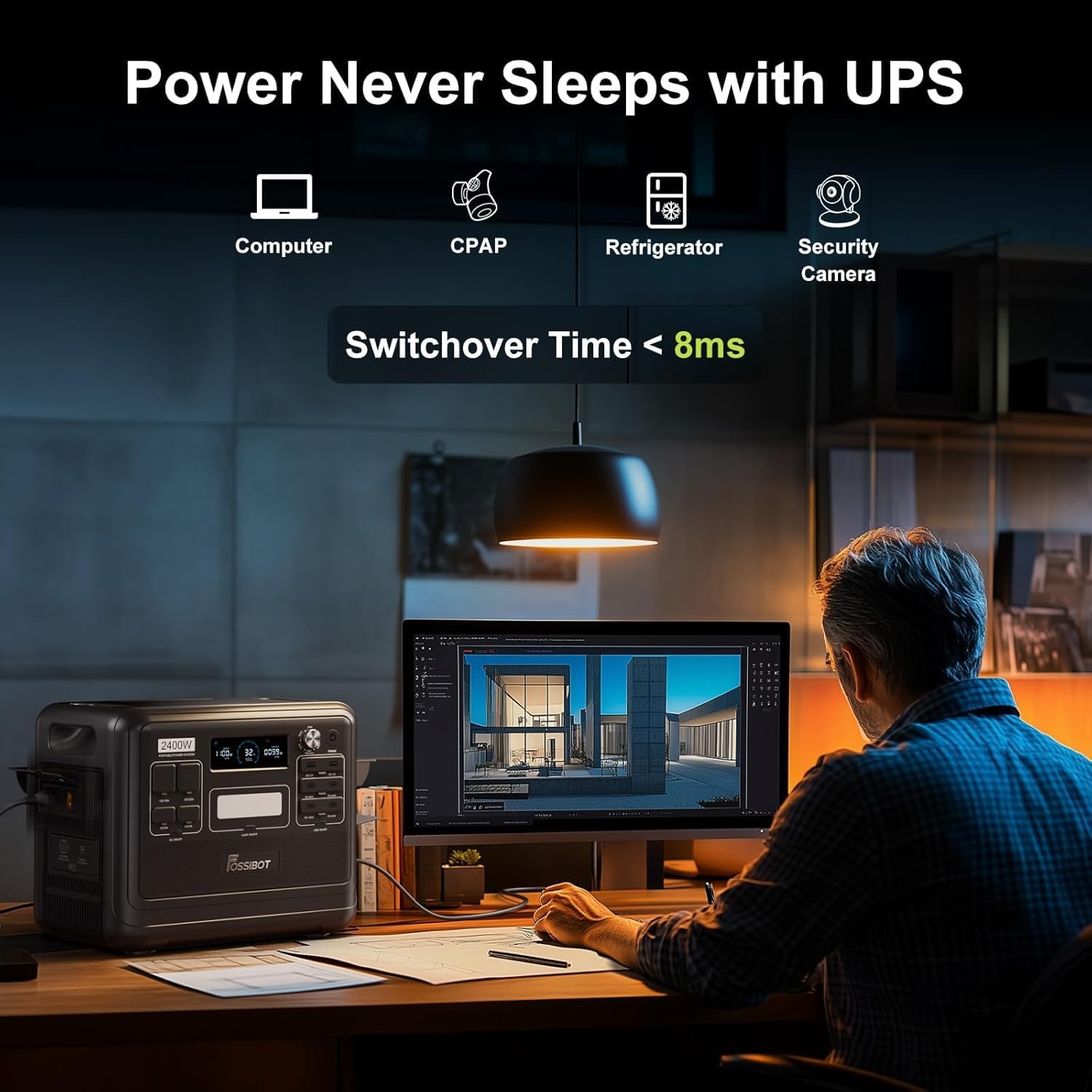 FOSSiBOT-Polska Przenośna Stacja Zasilania 2048 Wh LiFePO4, 3 wyjścia AC 2400 W, Magazyn Energii APPvay(Зарядна станція, 2048 Вт*год, 2400 Вт, аварійне живлення) - obrazek 6