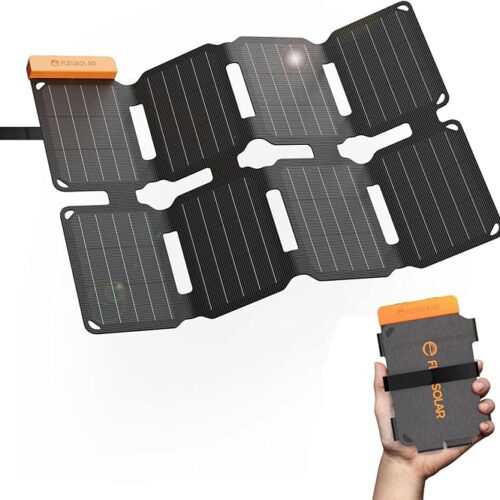 Flexsolar 25W Mini Składany Panel Słoneczny w Rozmiarze Kieszonkowym, Wodoodporny E-Film Przenośny Ładownik Słoneczny z USB-A i USB-C dla Stacji Zasilania, Smartfonów, Tabletów, Powerbanków