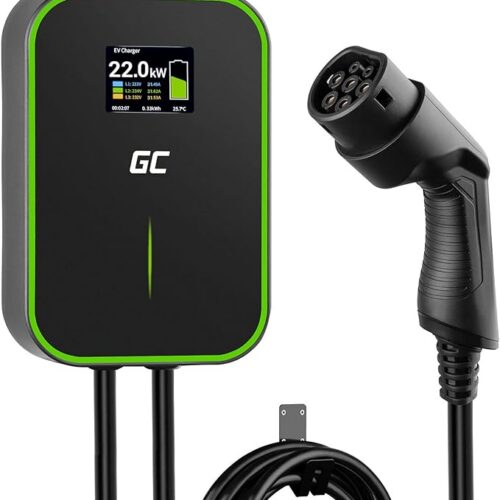 Green Cell GC PowerBox Wallbox 22kW Type 2 Ładowarka do Samochodów Elektrycznych EV PHEV Kabel 6m Wyświetlacz LCD Kompatybilna z każdym Pojazdem Elektrycznym Model 3/S/X/Y, ID.3, ID.4, i3, 500e, EV6
