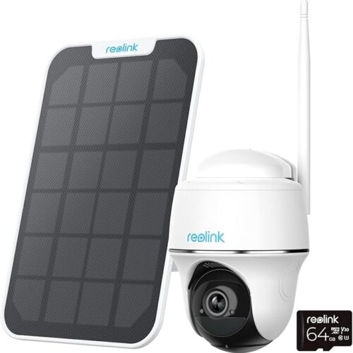 Reolink Kamera Do Monitoringu Zewnętrznego 2K z Baterią Słoneczną, Wi-Fi 2,4/5 GHz, Kamera z Funkcją Obrotu/Pochylenia 355°/140°, Detekcja Osób/Pojazdów, Argus PT Plus z Panelem Słonecznym