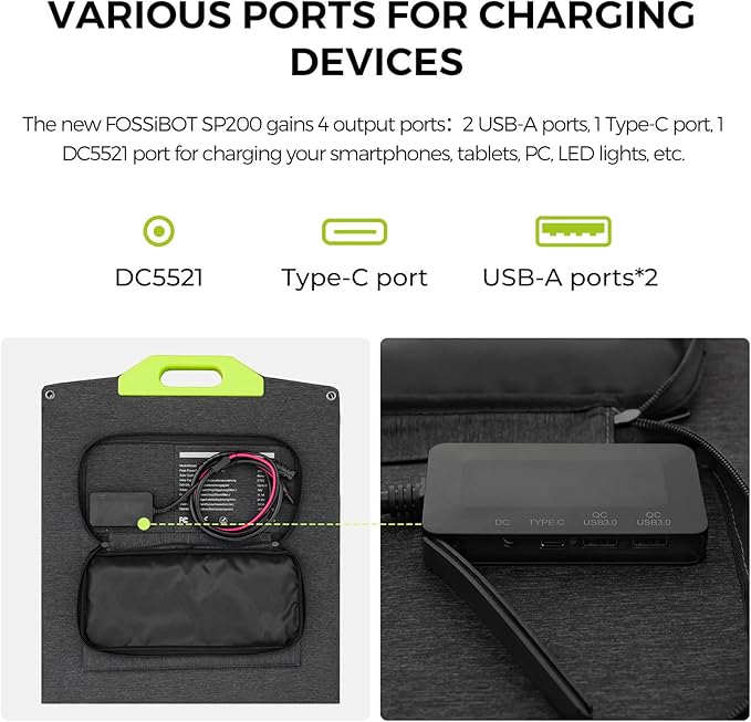 FOSSIBOT-PL SP200 Energia słoneczna Ładowanie słoneczne fold plate 200W słoneczny na kemping, F1200 F2400 F3600 - obrazek 3