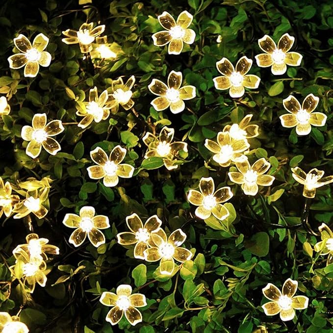 JZK 6,5 m 21 stóp wodoodporne lampki solarne LED w kształcie kwiatów, ciepła biel, lampki zewnętrzne do dekoracji ogrodu, lampki wewnętrzne do dekoracji na wesele, Boże Narodzenie, przyjęcie
