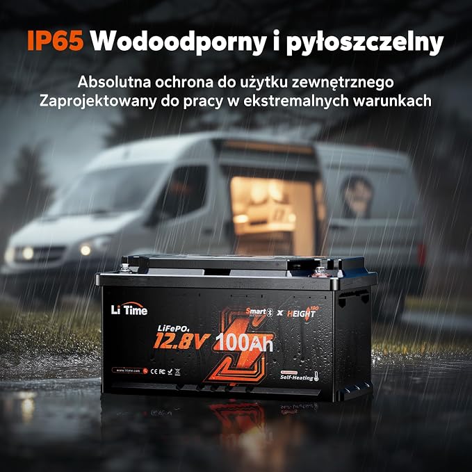 LiTime LiFePO4 Bateria 12V 100Ah W190 Bluetooth, 200A BMS, Inteligentne Grzanie, Wyjście 2C Dużego Prądu, Ochrona Przed Niską Temperaturą, 4000+ Cykli, Do Kamperów, Wymiar DIN H8 L5 GROUP49 - obrazek 6