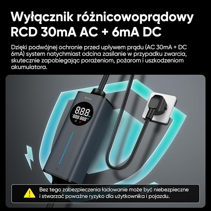 GONEO Cegła Ładująca 3,68kW 16A Jednofazowy | Ładowarka EV Kabel Typ 2 Schuko 20M | Automatyczne Uziemienie i Kontrola Temperatury,Ochrona RCD AC+DC,Timer Ładowania | Przenośna Domowa Stacja Ładowania - obrazek 5