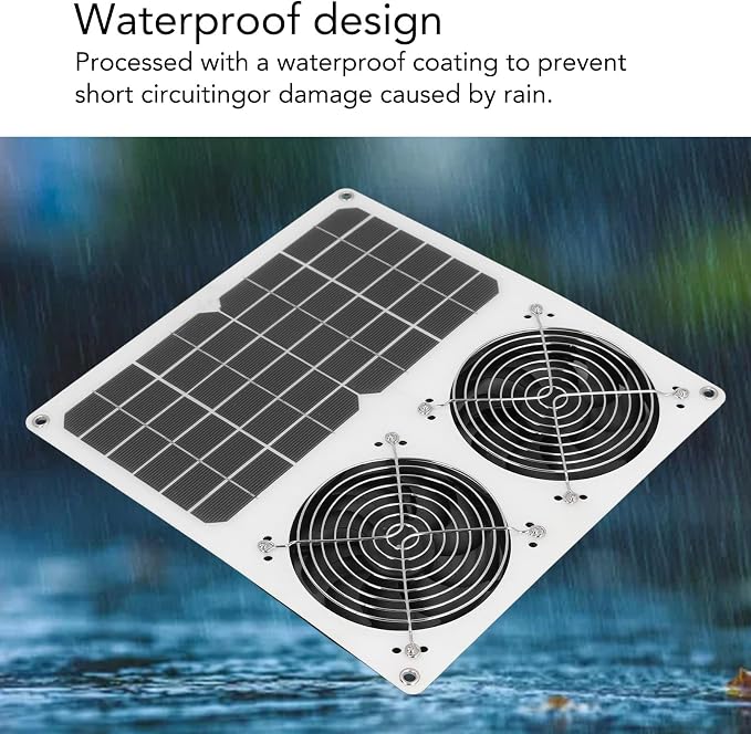 Wentylator Zasilany energią słoneczną, Wentylator Wyciągowy do Paneli Słonecznych o Mocy 100 W, Zestaw 12-calowego Podwójnego Wentylatora Słonecznego dla Szklarni, Kurnika, Szopy - obrazek 4