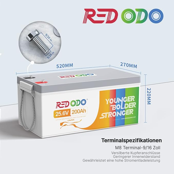 Redodo LiFePO4 akumulator 24V 200Ah z BMS 200A, akumulator litowy głębokiego cyklu z 5120Wh maks. energii i 5120W maks. mocy, magazyn energii idealny do instalacji wyspowych, zasilania awaryjnego - obrazek 3