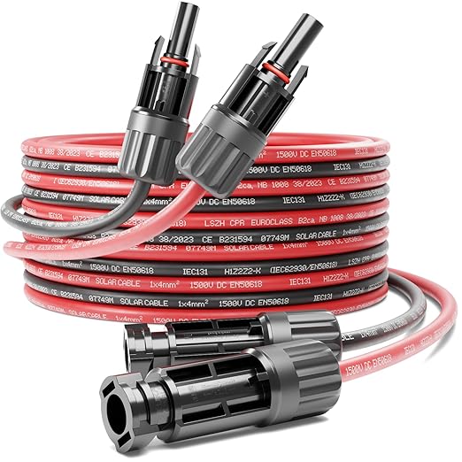 deleyCON 2m PV4 Kabel Solarny Kabel Przedłużający Zestaw 4mm² do Systemów Fotowoltaicznych - do Okablowania Szeregowego i Równoległego - 1kV AC 1.5kV DC - Odporny na Promieniowanie UV IP68